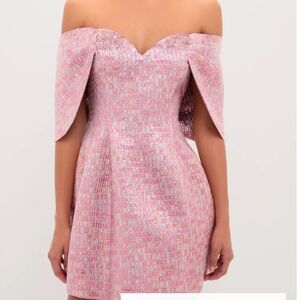 Pink Multi Jacquard Off-the-Shoulder Kara Mini Dress
